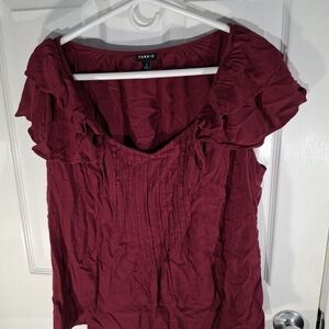 Torrid Burgundy Ruffle Sleeve Pleated Blouse 3